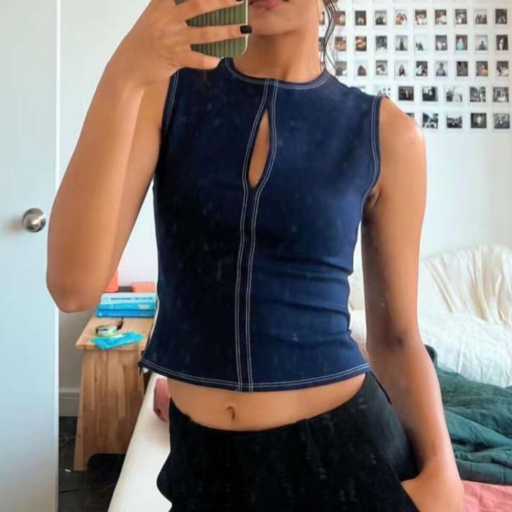 Reformation Navy Blue Crop Top
